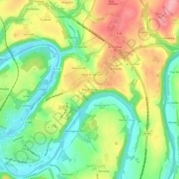 Mapa topográfico Run Ar Puns, altitud, relieve