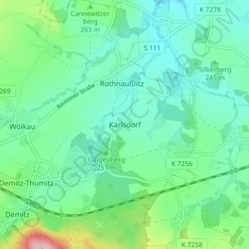 Mapa topográfico Karlsdorf, altitud, relieve