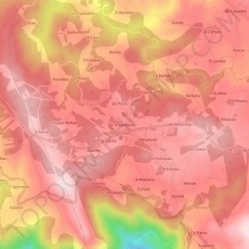 Mapa topográfico A Abelleira, altitud, relieve