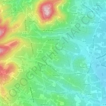 Mapa topográfico Pierreux, altitud, relieve