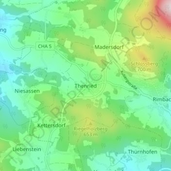Mapa topográfico Thenried, altitud, relieve