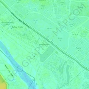 Mapa topográfico Bakhtawarpur, altitud, relieve