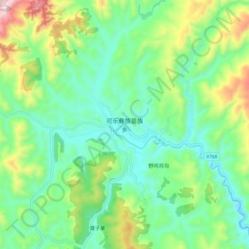 Mapa topográfico 可乐彝族苗族乡, altitud, relieve