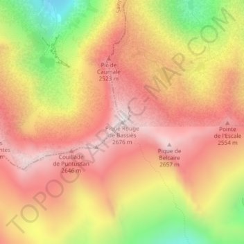 Mapa topográfico Pique Rouge de Bassiès, altitud, relieve