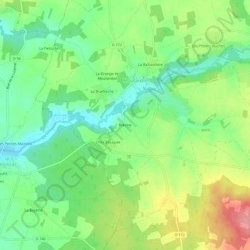 Mapa topográfico Brenne, altitud, relieve