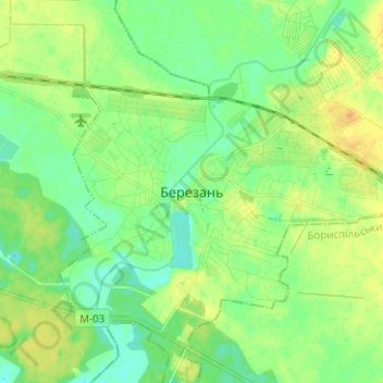 Mapa topográfico Березань, altitud, relieve