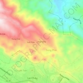 Mapa topográfico Làng Giảng, altitud, relieve