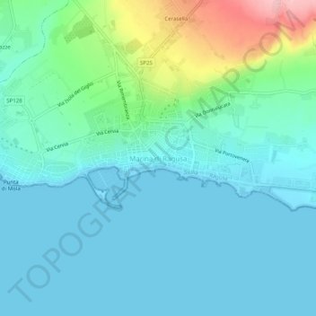 Mapa topográfico Marina di Ragusa, altitud, relieve