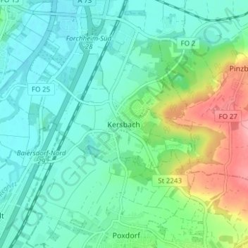 Mapa topográfico Kersbach, altitud, relieve