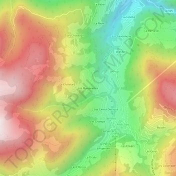 Mapa topográfico Les Maisonettes, altitud, relieve