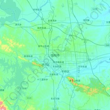 Mapa topográfico 信阳市, altitud, relieve