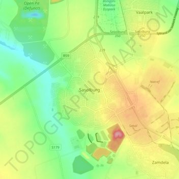 Mapa topográfico Sasolburg, altitud, relieve
