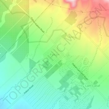 Mapa topográfico Palkan, altitud, relieve