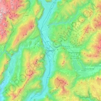 Mapa topográfico Trente, altitud, relieve