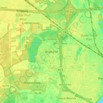Mapa topográfico Boekend, altitud, relieve