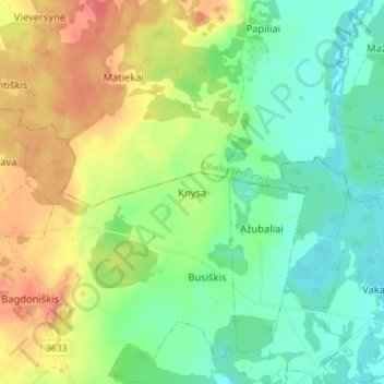 Mapa topográfico Knysa, altitud, relieve