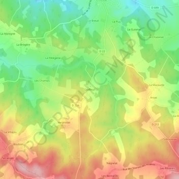 Mapa topográfico Graffeuil, altitud, relieve
