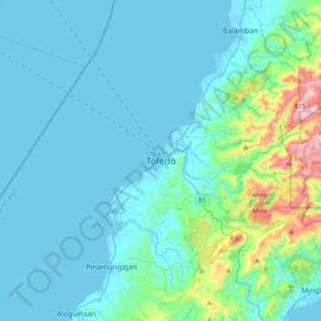 Mapa topográfico Toledo, altitud, relieve