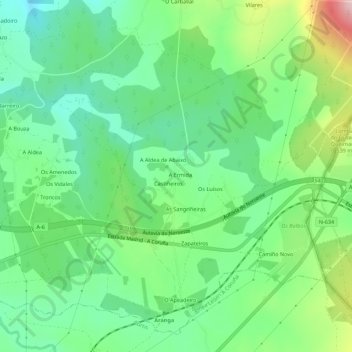 Mapa topográfico A Reborica, altitud, relieve