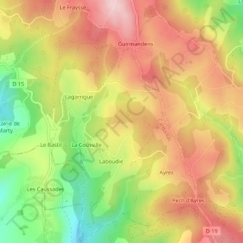 Mapa topográfico Lutte, altitud, relieve