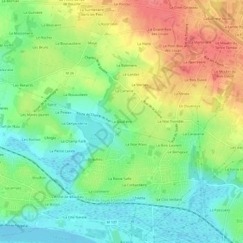 Mapa topográfico La Bazillière, altitud, relieve