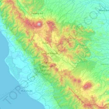 Mapa topográfico Sitinjau Laut, altitud, relieve