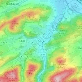 Mapa topográfico Berge, altitud, relieve