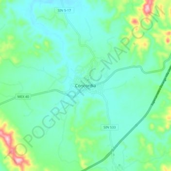 Mapa topográfico Concordia, altitud, relieve