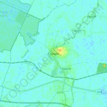 Mapa topográfico Crowle, altitud, relieve