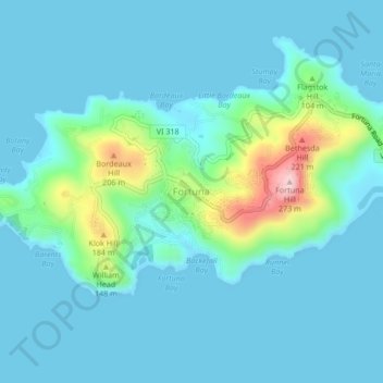 Mapa topográfico Fortuna, altitud, relieve