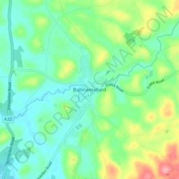 Mapa topográfico Ballinamallard, altitud, relieve