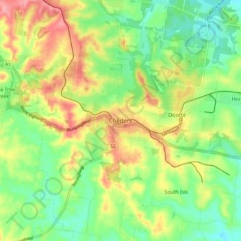 Mapa topográfico Childers, altitud, relieve