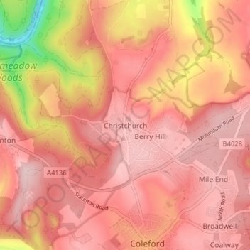 Mapa topográfico Christchurch, altitud, relieve