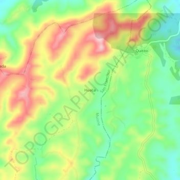 Mapa topográfico Huaca, altitud, relieve