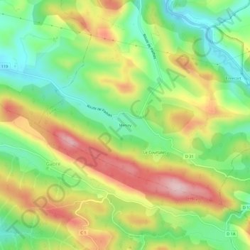 Mapa topográfico Menay, altitud, relieve
