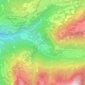 Mapa topográfico Frenièreres-sur-Bex, altitud, relieve