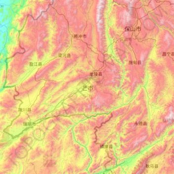 Mapa topográfico 德宏州, altitud, relieve