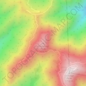 Mapa topográfico Modjeska Peak, altitud, relieve