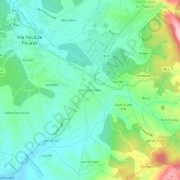 Mapa topográfico Entroncamento, altitud, relieve