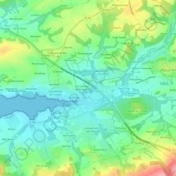 Mapa topográfico Ty Voualc'h, altitud, relieve