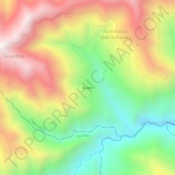 Mapa topográfico Koako, altitud, relieve