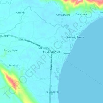 Mapa topográfico Pinamalayan, altitud, relieve