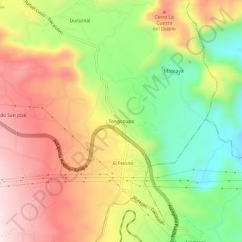 Mapa topográfico Tengonapa, altitud, relieve