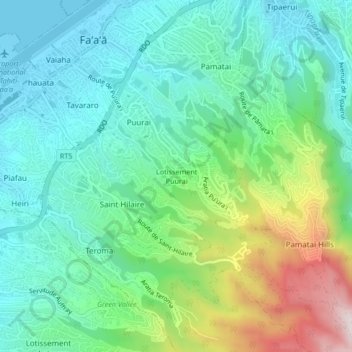 Mapa topográfico Lotissement Puurai, altitud, relieve