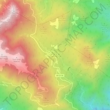 Mapa topográfico Santa Fe de Montseny, altitud, relieve