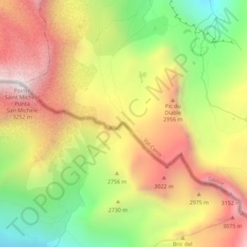 Mapa topográfico Col d'Etache, altitud, relieve