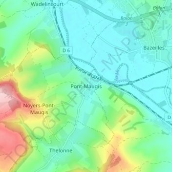 Mapa topográfico Pont-Maugis, altitud, relieve