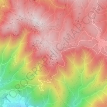 Mapa topográfico Monte Pietra Pertusa, altitud, relieve