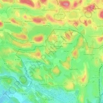 Mapa topográfico Hörbolz, altitud, relieve