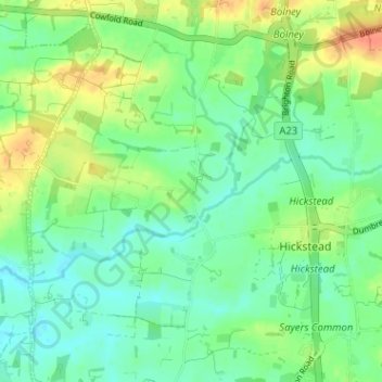 Mapa topográfico Twineham Green, altitud, relieve